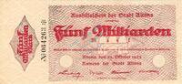 Inflation 1923 DE 5 Mia. Mk. Altona , Banknote 5 Milliarden Mark Schein gbr. Keller 79.h , Schleswig 1923 Inf -