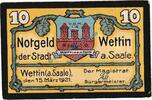 Notgeld De 10 Pf. Wettin , Notgeld 10 Pfennig Schein in gbr. M-G 1421.2 , Sachsen Anhalt von 1921 -