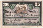 Notgeld De 25 Pf. Wettin , Notgeld 25 Pfennig Schein in gbr. M-G 1421.2 , Sachsen Anhalt von 1921 -