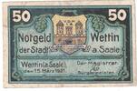 Notgeld De 50 Pf. Wettin , Notgeld 50 Pfennig Schein in gbr. M-G 1421.2 , Sachsen Anhalt von 1921 -