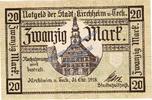 Großnotgeld De. 20 Mk. Kirchheim + Teck , Banknote 20 Mark Schein in kfr. Geiger 271.03 , BA-WÜ 1918 -