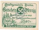 Notgeld De 50 Pf. Auma , Notgeld 50 Pfennig Scheine -Wz- in kfr. Tieste 0265.05.20 , Sachsen 1920 -
