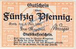 Notgeld De 50 Pf. Kyritz , Notgeld 50 Pfennig Schein in kfr. Tieste 3785.05.06 , Brandenburg 1920 -