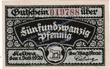 Notgeld DE 25 Pf. Kelbra , Notgeld 25 Pfennig Schein in kfr. Tieste 3440.05.01 , Sachsen von 1920 -