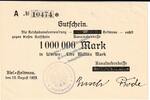 Inflation De. 1 Mio. Mk. Kiel Holtenau , Banknote 1 Million Mark Schein in kfr. Keller 2640.b , SH 1923 -