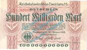 Großnotgeld Inflation 100 Mia. Mk. Frankfurt , Notgeld 100 Milliarden Mark Schein in kfr. Keller 1555.f Hessen 1923 -