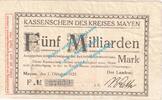 Inflation DE 5 Mia. Mk. Mayen , Notgeld 5 Milliarden Mark Schein in gbr. Keller 3487.L , Rheinland 1923 -