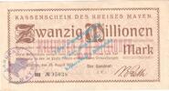 Inflation DE 20 Mio. Mk. Mayen , Notgeld 20 Millionen Mark -Stpl- in L-gbr. Keller 3487.g Rheinland 1923 -