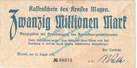 Inflation DE 20 Mio. Mk. Mayen , Notgeld 20 Millionen Mark Schein in gbr. Keller 3487.e , Rheinland 1923 -