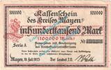 Inflation DE 100.000 Mk. Mayen , Notgeld 100.000 Mark Schein in gbr. Keller 3487.a , Rheinland 1923 -