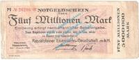 Inflation DE 5 Mio. Mk. Neuwied - Rasselstein , Notgeld 5 Millionen Mark Schein in gbr. Keller 3907.h -