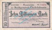 Inflation DE 10 Mio. Mk. Niederlahnstein , Notgeld 10 Millionen Mark Schein in gbr. Keller 3918.d Hessen -