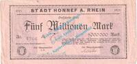 Großnotgeld Inflation DE 5 Mio. Mk. Honnef , Notgeld 5 Millionen Mark -rosa- in gbr. Keller 2443.i , Rheinland 1923 -