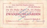Inflation DE 20 Mia. Mk. St. Blasien , Notgeld 20 Milliarden Mark Schein in gbr. Keller 4713.a Baden 1923 -