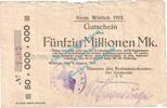 Inflation DE 50 Mio. Mk. Wittlich , Notgeld 50 Millionen Mark Schein in S-gbr. Keller 5682.c , Rheinland -