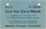 Notgeld 1914/15 2 Mk. Vegesack , Notgeld 2 Mark Schein in gbr.E Diessner 412.8 , Bremen o.D. -