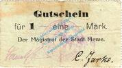 Kleingeld 1914-1922 1 Mk. Mewe , Notgeld 1 Mark Schein in gbr.E , Diessner 233.3.b , Westpreussen o.D. -