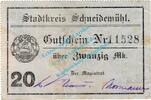 Großnotgeld 1918 20 Mk. Schneidemühl , Notgeld 20 Mark Schein in gbr. Geiger 480.2 , Posen o.D. -