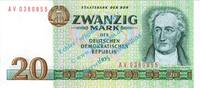 Staatsbank der DDR 20 Mk. Banknote , 20 Mark Schein in kfr. DDR-24.c, Ros.362, P.29 DDR 1975 Staatsbank -