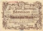 Großnotgeld 1922/23 20 Mk. Banknote Stadt Schwetzingen , 20 Mark Schein in kfr. Müller 4215.1.a von 1922 -