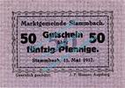 Notgeld DE 50 Pf. Stammbach , Notgeld 50 Pfennig Schein in kfr. Tieste 7070.05.05 , Bayern 1917 -