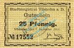 Notgeld DE 25 Pf. Vilshofen , Notgeld 25 Pfennig Schein in gbr. Tieste 7610.05.10 , Bayern 1916 -