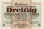 Inflation DE 30 Mia. Mk. Dresden , Notgeld 30 Milliarden Mark Schein in kfr. Bühn 1130.23 , Sachsen 1923 -