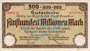 Inflation DE 500 Mio. Mk. Dresden , Notgeld 500 Millionen Mark Schein in gbr. Bühn 1130.18 , Sachsen 1923 -