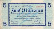 Inflation DE 5 Mio. Mk. Dresden , Notgeld 5 Millionen Mark Schein in gbr. Keller 1121... von 1923 -