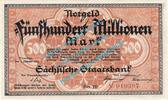 Inflation DE 500 Mio. Mk. Dresden , Notgeld 500 Millionen Mark Schein in kfr. Keller 1109.c , Sachsen 1923 -