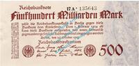 Weimarer Republik - Inflation 500 Mia. Mk. Banknote , 500 Milliarden Mark Schein in kfr. DEU-152.b, Ros.124, P.127 von 1923 -