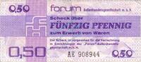 Forum 50 Pf. Banknote , 50 Pfennig Scheck in gbr. DDR-29, Ros.367, FX1, DDR 1979 Forum-Aussen -