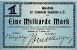 Inflation DE 1 Mia. Mk. Sontheim , Banknote 1 Milliarde Mark Schein in kfr. Keller 4528 , Württemberg -
