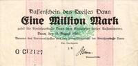 Inflation DE 1 Mio. Mk. Daun , Banknote 1 Million Mark Schein in gbr. Keller 962.b , Rheinland 1923 -