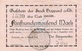 Inflation DE 500.000 Mk. Boppard , Banknote 500.000 Mark Schein in gbr. Keller 528.a , Rheinland 1923 -