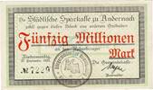 Inflation DE 50 Mio. Mk. Niedermendig , Banknote 50 Millionen Mark Schein in unc-kfr Keller 3924.c , RHL -