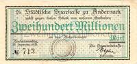 Inflation DE 200 Mio. Mk. Niedermendig , Banknote 200 Millionen Mark Schein in gbr Keller 3924.c RHL 1923 -