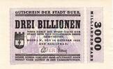 Inflation 1923 DE 3 Billionen Buer , Banknote 3 Billionen Mark Schein in unc-kfr Keller 659.h , Westfalen 1923 -