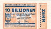 Inflation 1923 DE 10 Billionen Buer , Banknote 10 Billionen Mark Schein in unc-kfr Keller 659.g Westfalen 1923 -