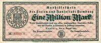 Inflation 1923 DE 1 Mio. Mk. Hamburg , Banknote 1 Million Mark Schein gbr. Keller 2109... Hamburg 1923 -