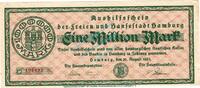 Inflation 1923 DE 1 Mio. Mk. Hamburg , Banknote 1 Million Mark Schein f-kfr. Keller 2109.c , Hamburg 1923 -