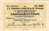 Inflation 1922/23 100 Mk. Bremen , Banknote 100 Mark Schein gbr. Müller 540.2 , Niedersachsen von 1922 -