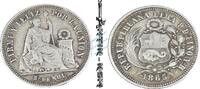 Peru 1/5 Sol Peru , Silbermünze 1/5 Sol von 1865 -Seated Liberty- KM.191 s-ss , -0174- -