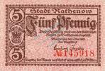 Kleingeld 1914-1922 5 Pf. Rathenow , Notgeld 5 Pfennig Schein unc-kfr. Ti.5915.10.01 Brandenburg 1917 Verk -