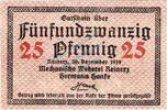 Kleingeld 1914-1922 25 Pf. Reinerz , Notgeld 25 Pfennig Schein unc-kfr. Ti.6005.05.11 , Schlesien 1919 Verk -