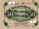 Kleingeld 1914-1922 50 Pf. Elbing , Notgeld 50 Pfennig Schein unc-kfr. Ti.1650.05.15 , Westpreussen 1918 Ve -