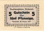Kleingeld 1914-1922 5 Pf. Eichstätt , Notgeld 5 Pfennig Schein unc-kfr. Ti.1605.05.05 , Bayern 1917 Verkeh -