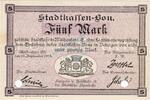 Notgeld 1914/15 5 Mk. Mühlhausen , Notgeld 5 Mark Schein in unc-kfr.E Diessner 247.8 , Elsass 1914 Not -