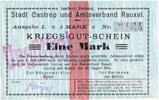 Notgeld 1914/15 1 Mk. Castrop , Notgeld 1 Mark Schein in kfr. Diessner 59.2.c , Westfalen 1914 Notgeld -