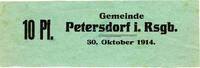 Notgeld 1914/15 10 Pf. Petersdorf , Notgeld 10 Pfennig Schein f-kfr. Diessner 286.c , Schlesien 1914 No -